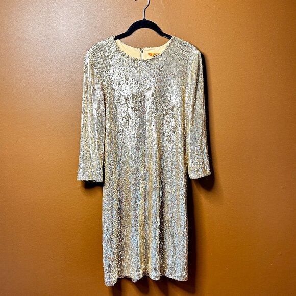 Glamorous Tory Burch Gold Sequin Long-Sleeve Dress – Size Small - Picture 2 of 5